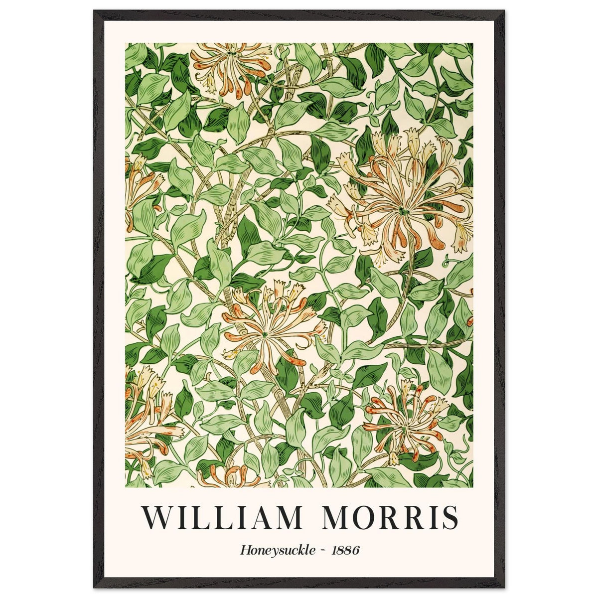 Artfulprints Poster met Lijst William Morris - Honeysuckle 1886  - 70x100 cm - Groen