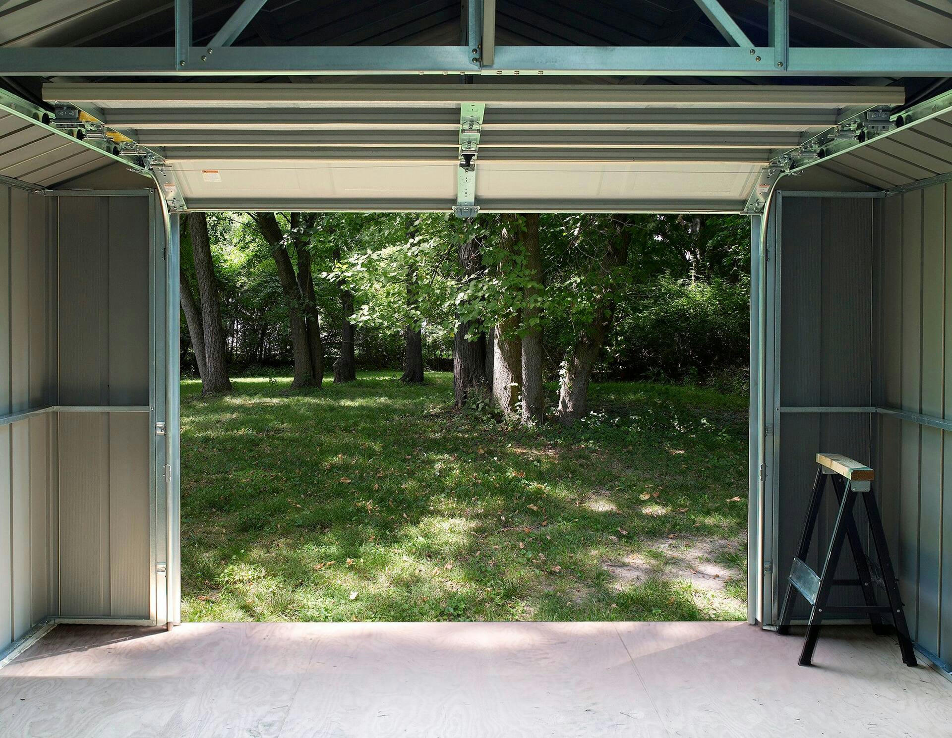 Arrow Murryhill Galvanized Steel Storage Shed with High Gable Roof, Flute Grey, 14-ft x 21-ft