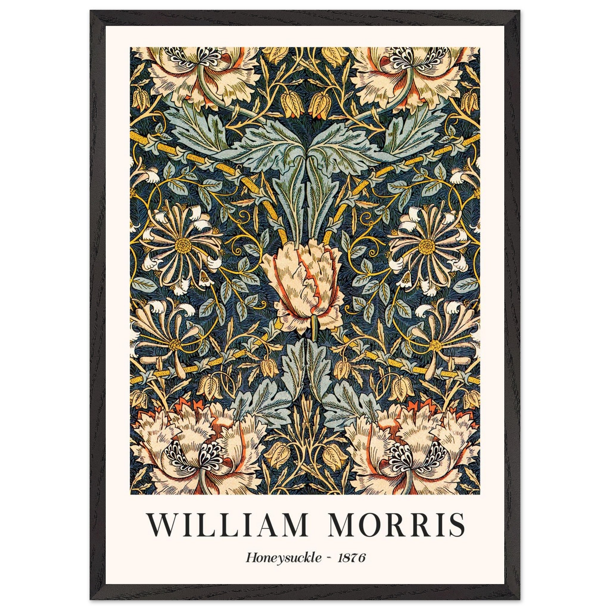 Artfulprints Poster met Lijst William Morris - Honeysuckle 1876  - 50x70 cm - Donkergroen