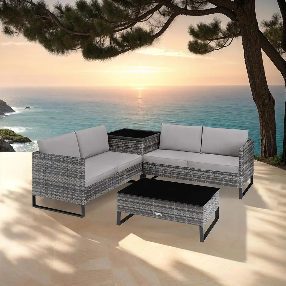 tectake -Loungeset Ostuni - wicker - grijs