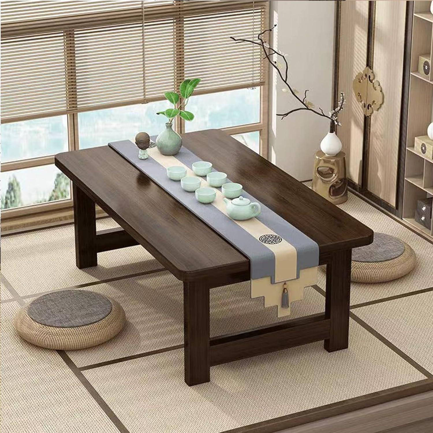 Japanese Folding Table Bamboo Japanese Floor Table Portable Solid Wood Folding Coffee Table,No Assembly Japanese Coffee Table for Sitting on The Floor,Easy Storage