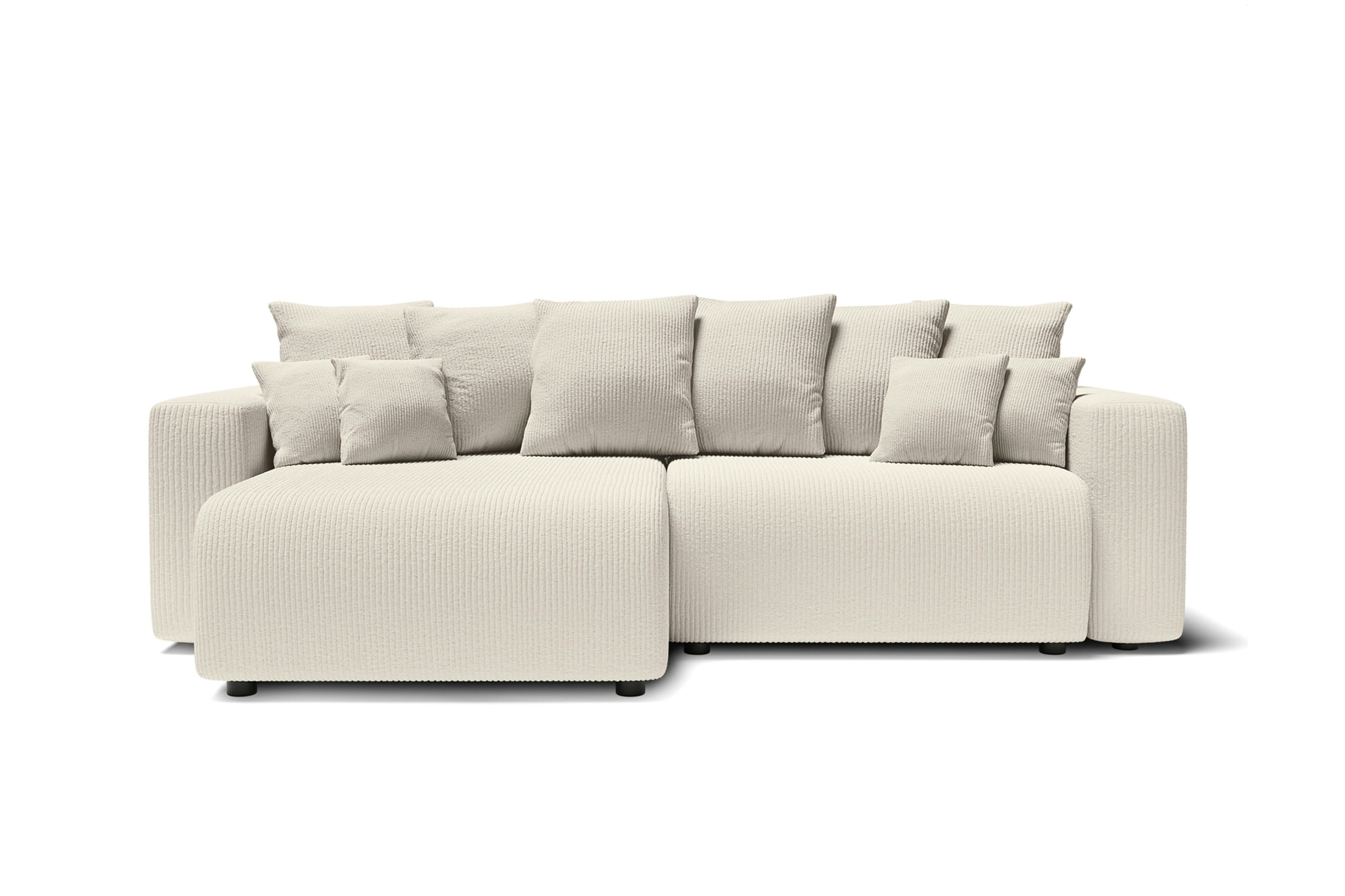 LEA - Canapé d'angle convertible en velours côtelé 4 places beige