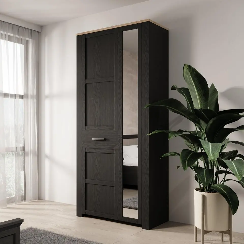 Meubella - Borello - Kledingkast 2 deurs - Zwart - 94x42x205 cm