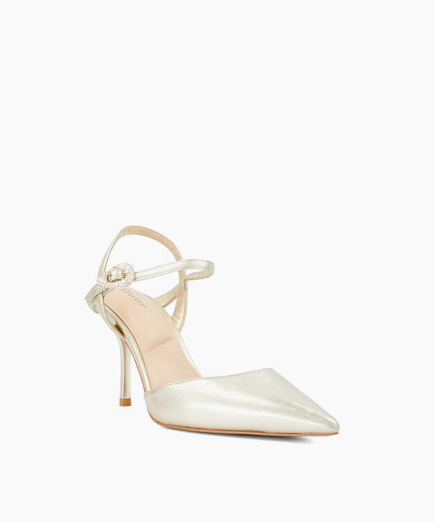 Compelling Gold - Leather Y-Strap Court Shoes