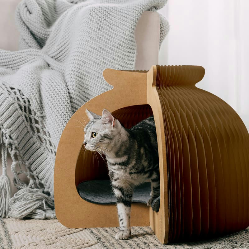 CATTY - Niche pliable marron pour chat en carton
