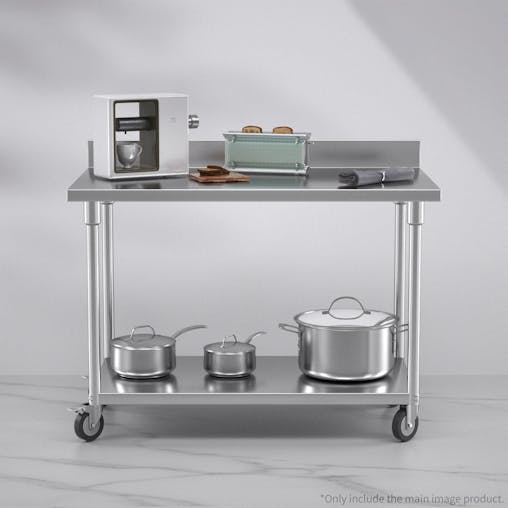 SOGA Commercial Stainless Steel Prep Bench with Backsplash & Casters 120cm