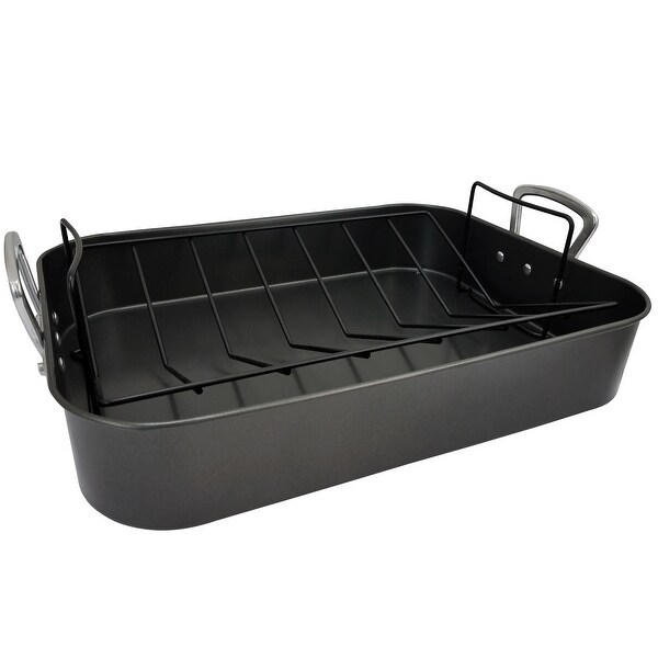 Broxton 2 Piece Turkey Roaster and V-Rack in Black -