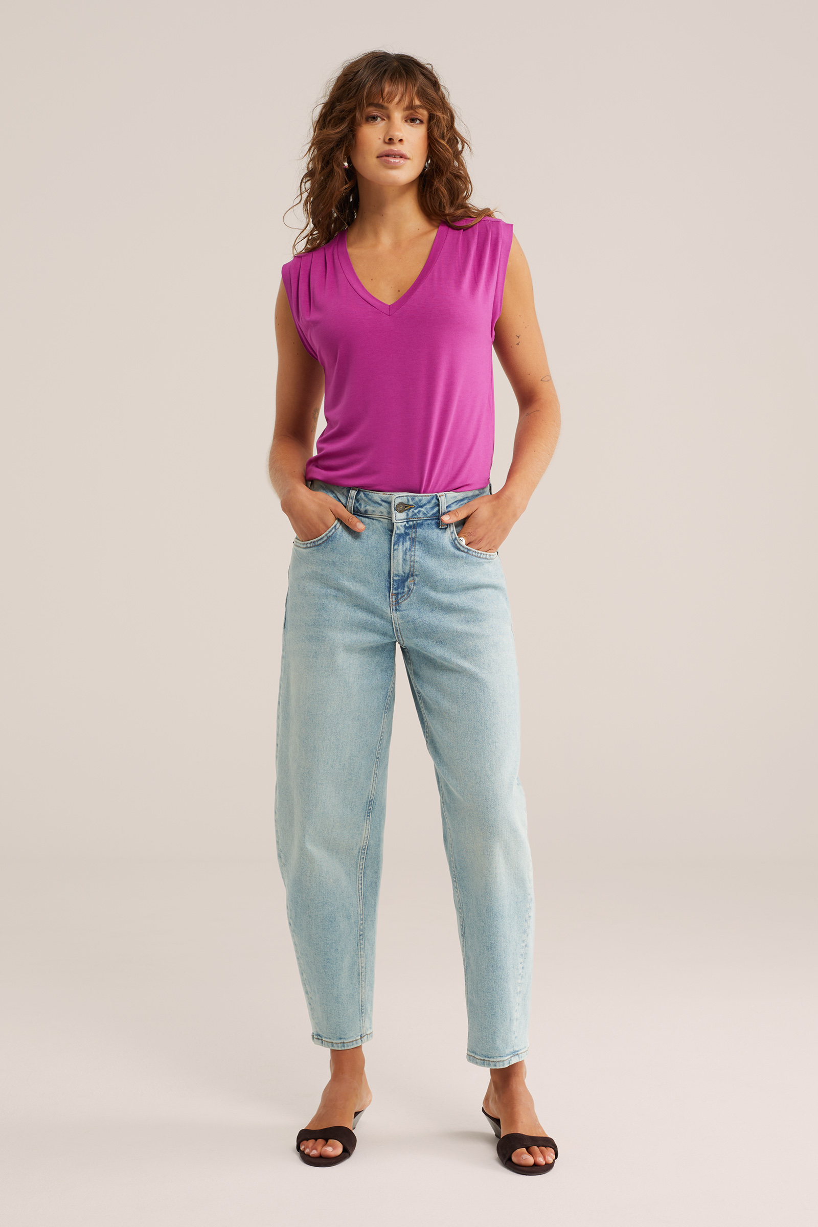 Dames jersey singlet met plooidetail