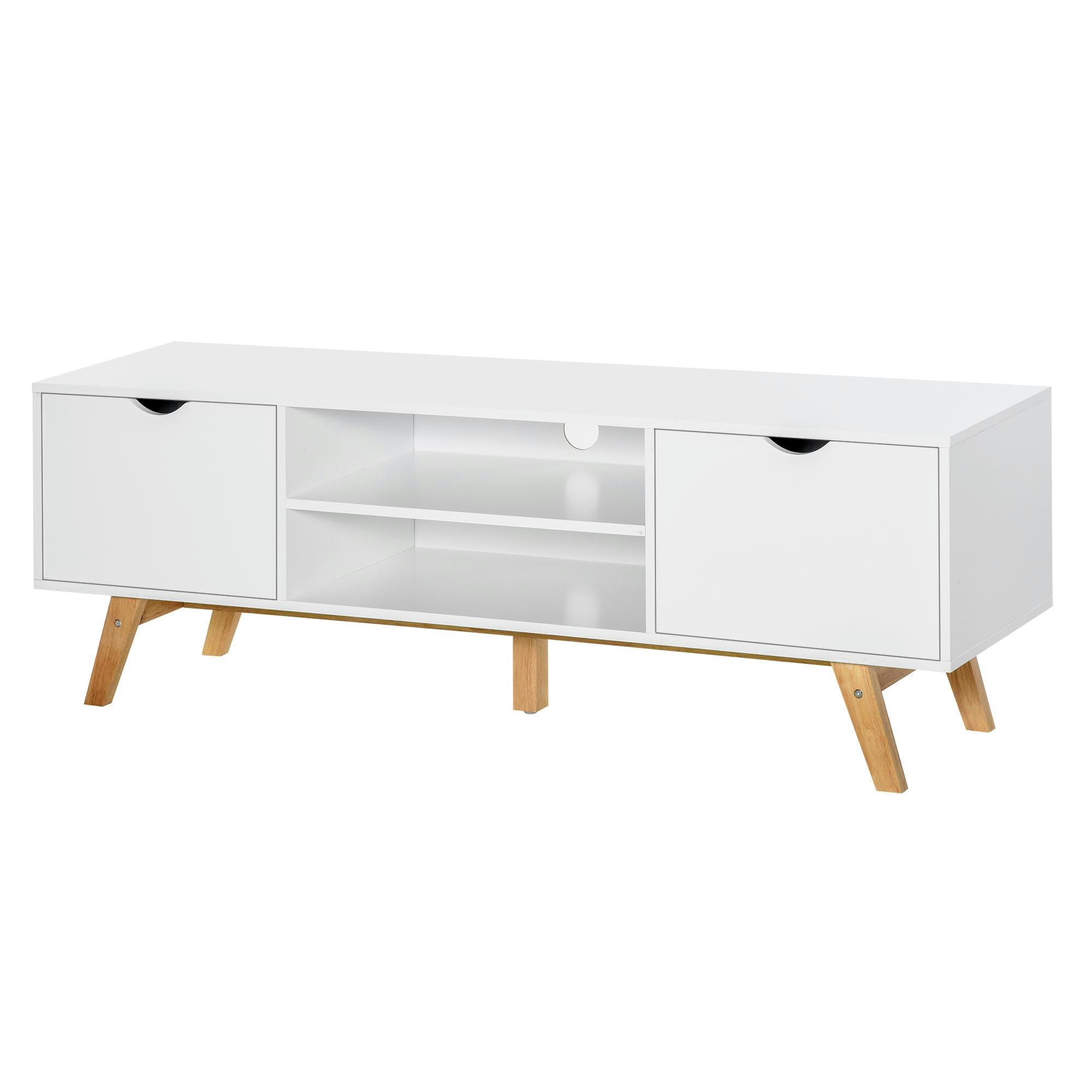 - Meuble TV style scandinave 2 portes 2 niches blanc bois hévéa