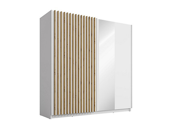 Armoire 2 portes coulissantes - Avec miroir - L200 cm - Blanc et naturel - TINDANIA