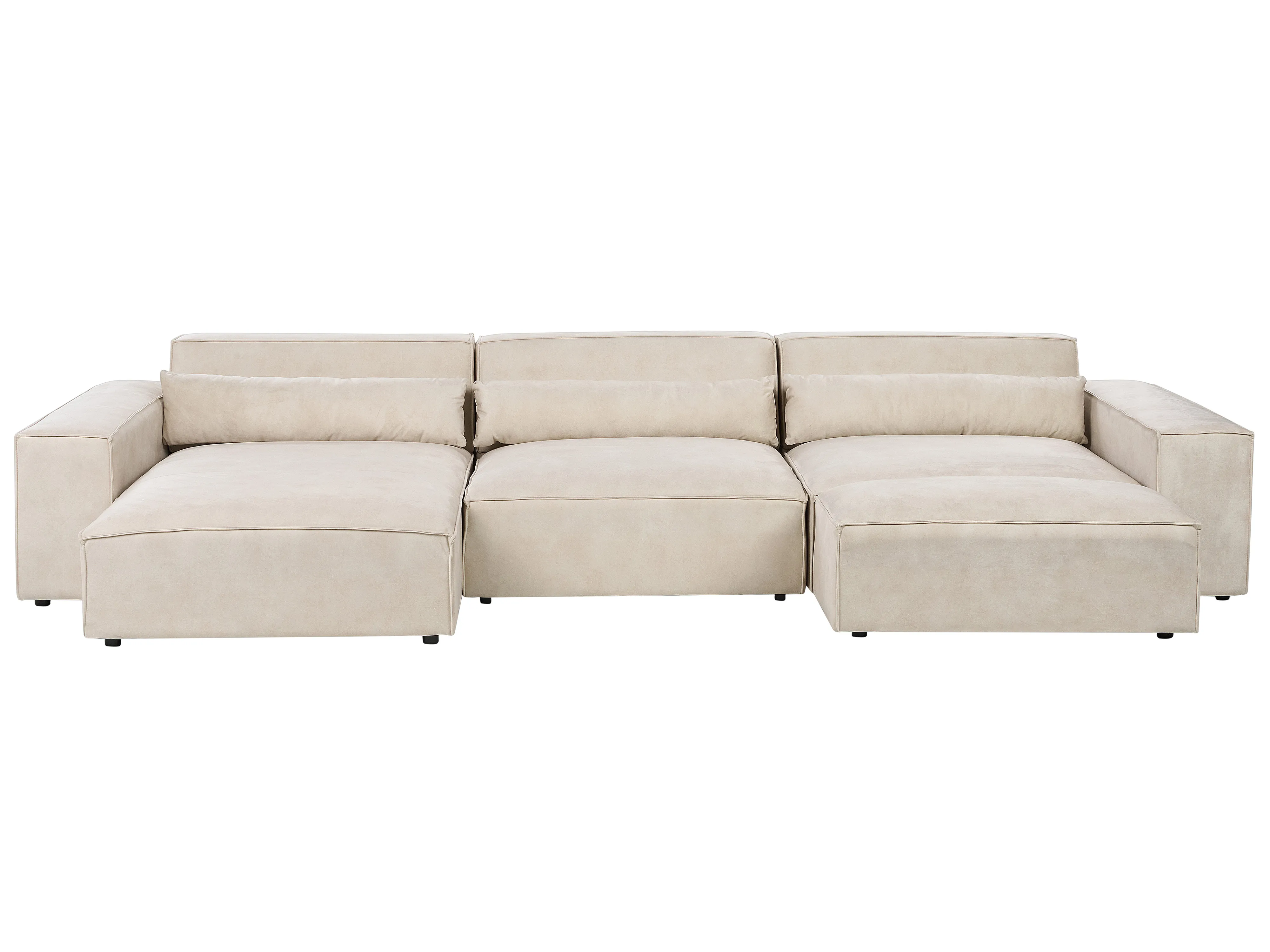 Modular Corner Sofa 5 Seater HELLNAR Velvet Light Beige with Ottoman Right Hand