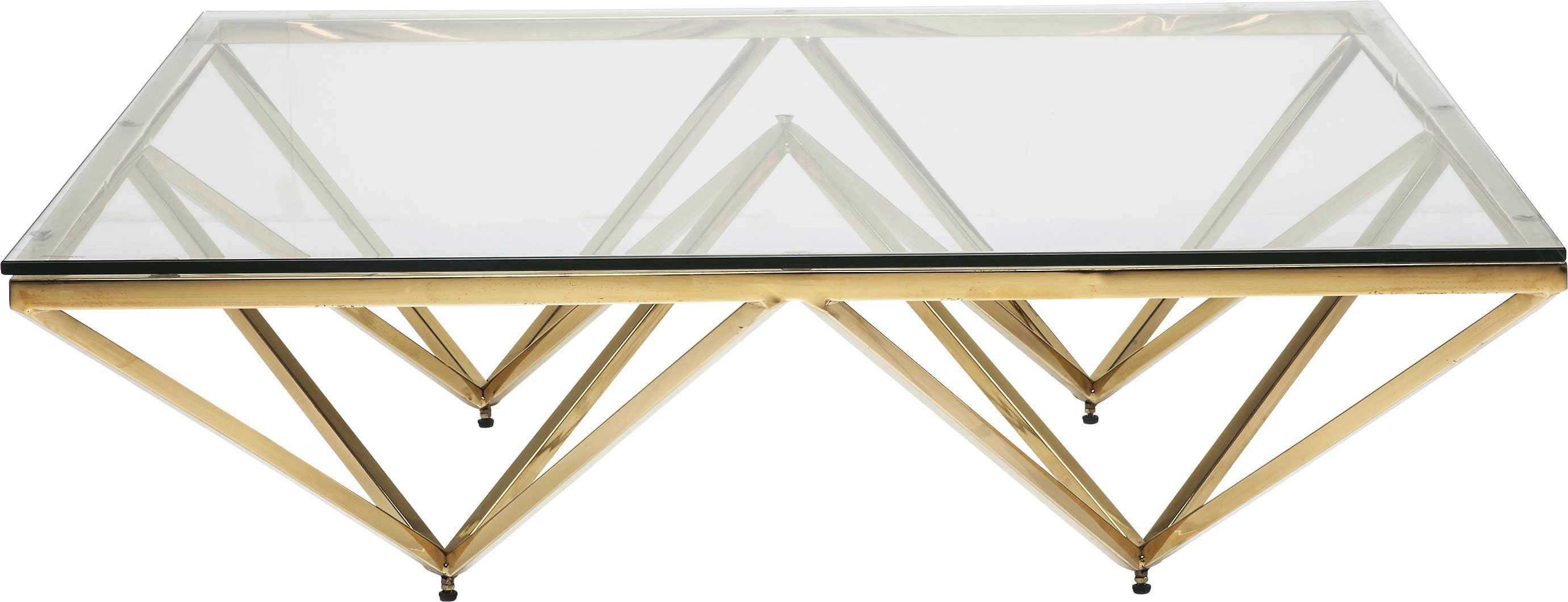 NETWORK - Table basse carrée en acier doré et verre