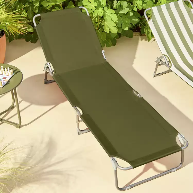 Habitat Folding Metal Sun Lounger - Green