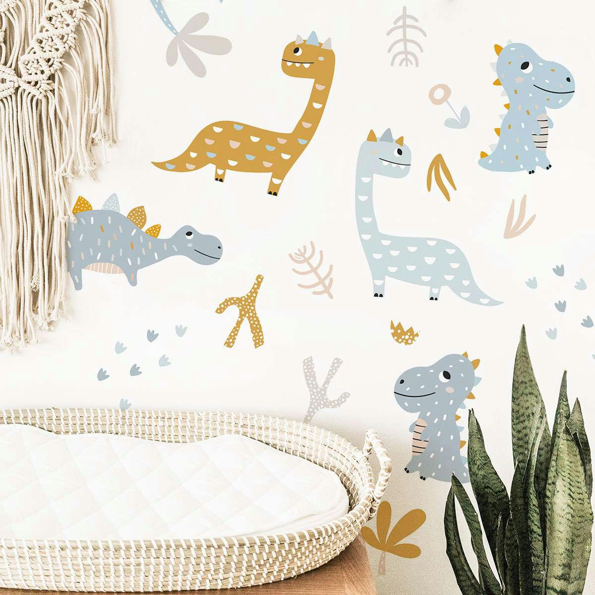 DINOS - Stickers mureaux en vinyle dinosaures bleu et orange