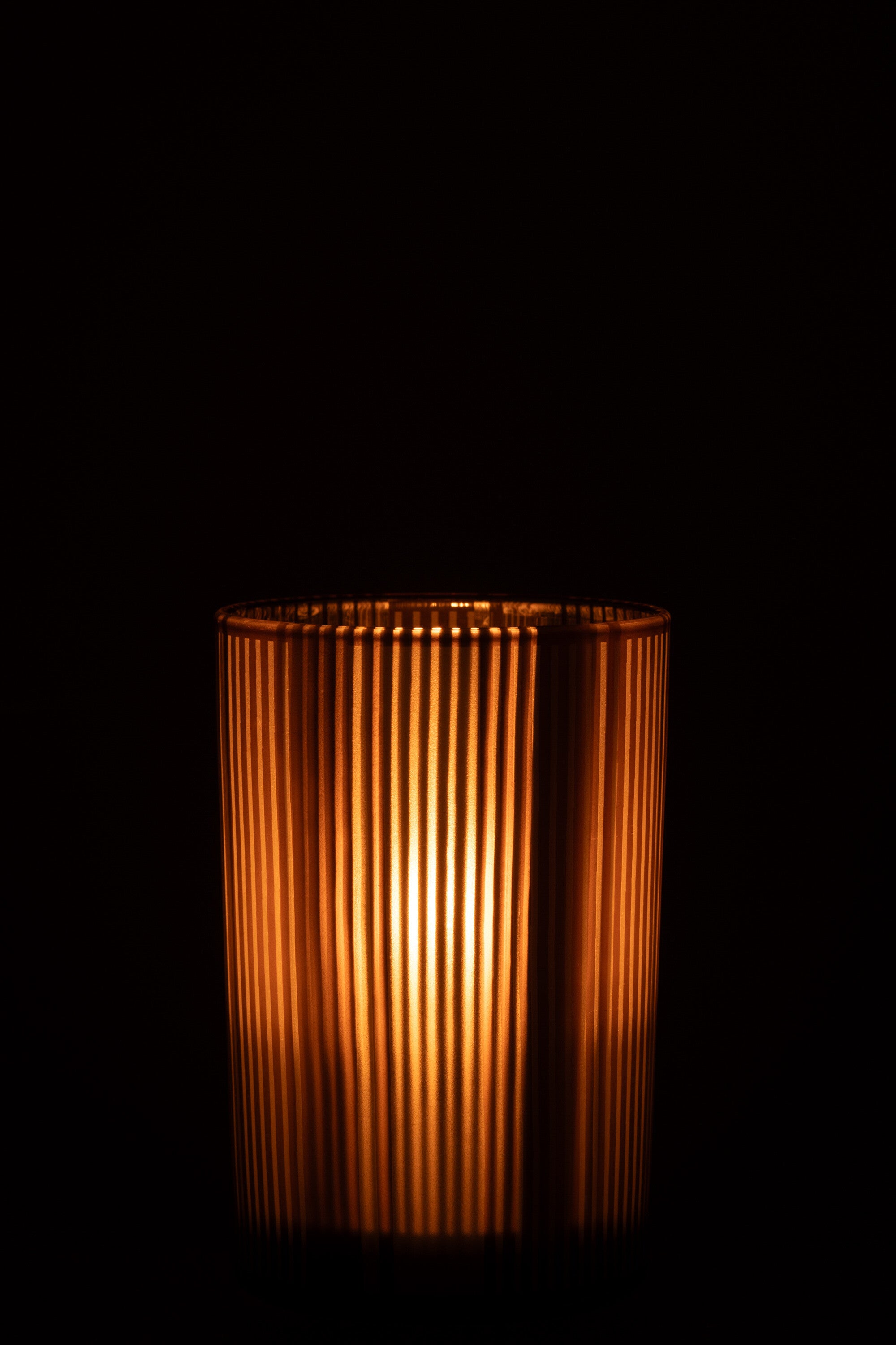 J-Line windlicht Strepen - glas - bruin wit - large