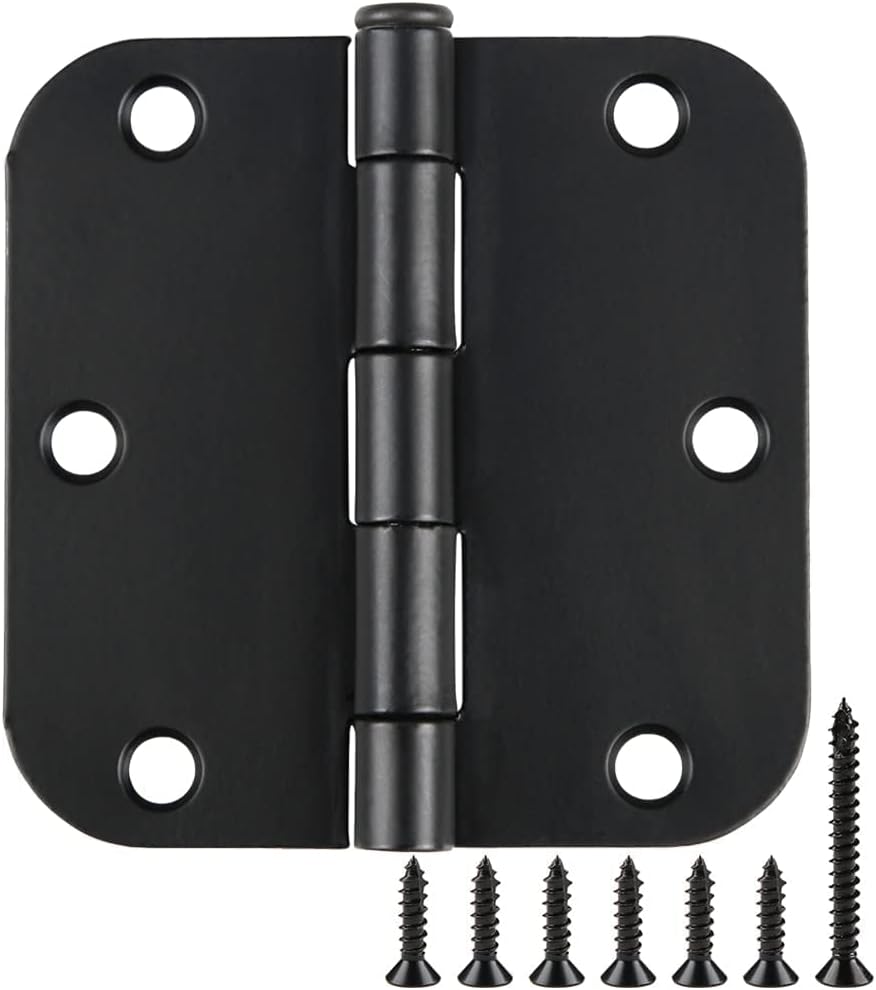 TDCHINGES 36 Pack Rounded Matte Black Door Hinges 3.5 Inch 5/8 Radius Interior 3 1/2 Inch Door Hinge Flat Iron Bifold Easy Installation Hinges for Doors 3 ½ Hardware Controls