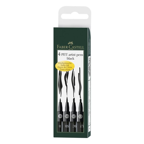 Faber-Castell Black Pitt Artist Pens 4 Pack