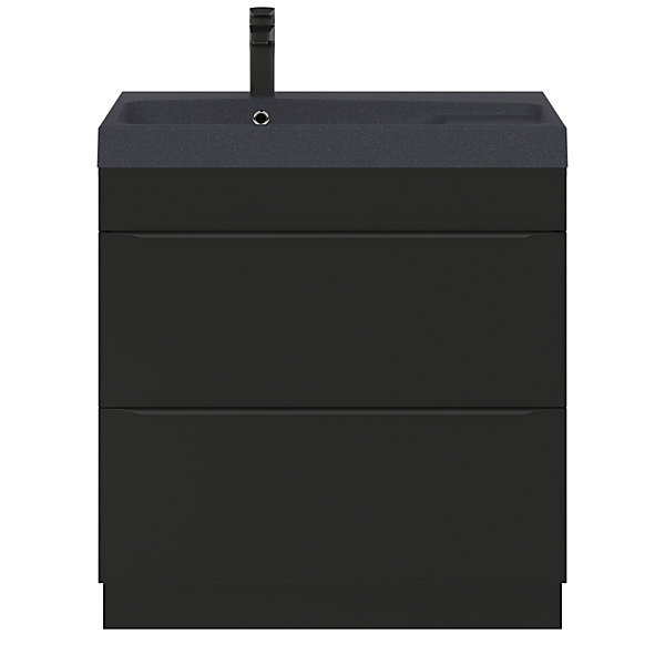 Meuble vasque à poser noir mat l.80 cm Imandra   plan vasque noir résine Mila, GoodHome