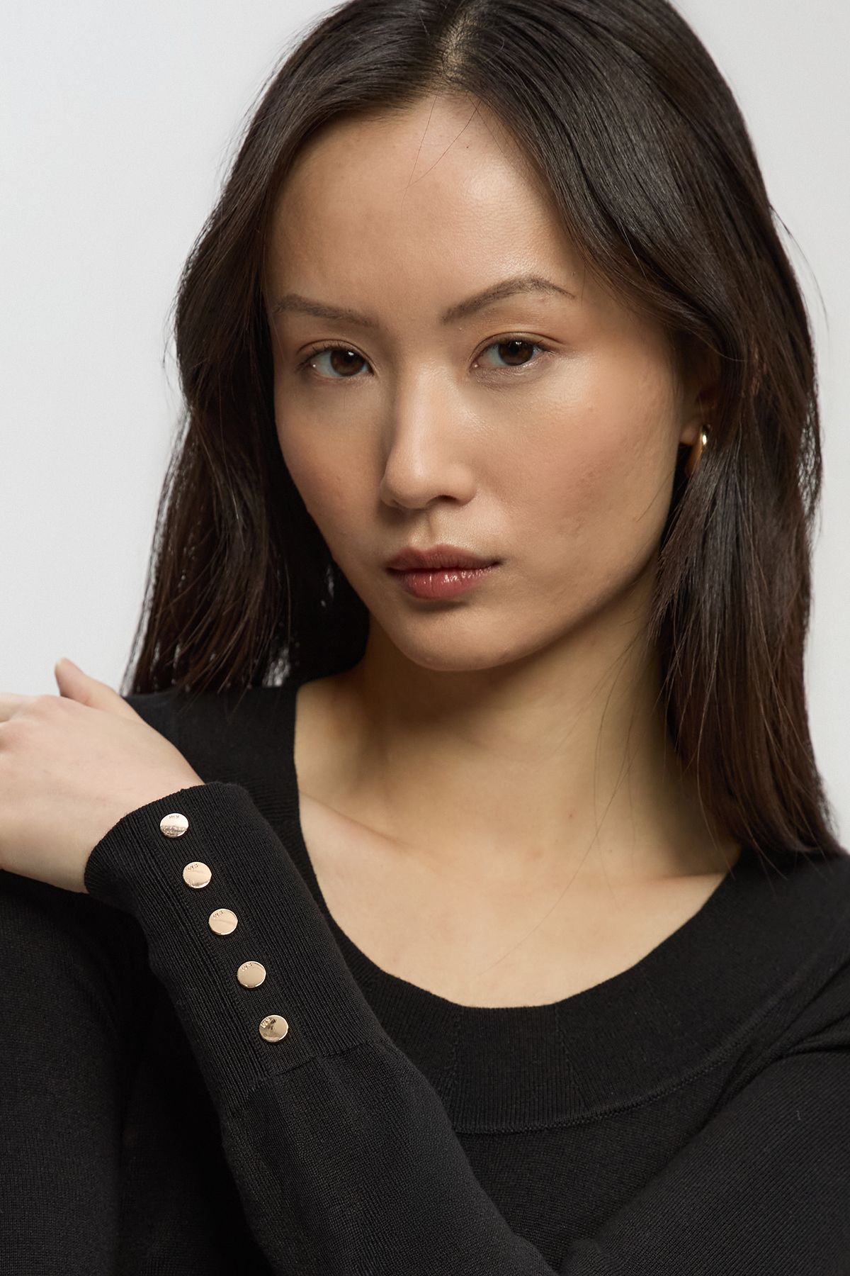 KarenMillen Viscose Blend Long Sleeve Scoop Neck Knitted Top