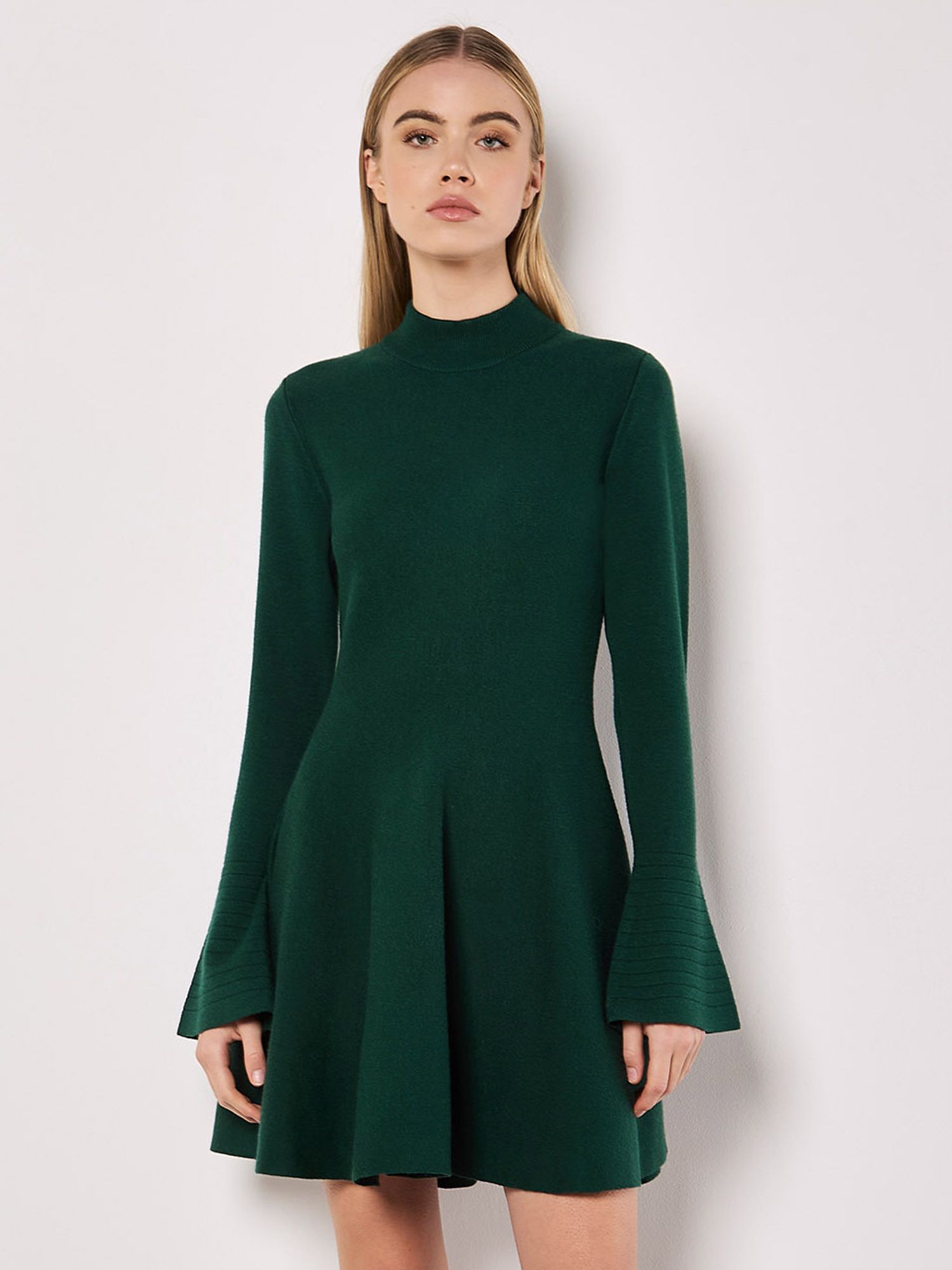 Apricot Bell Sleeve Knitted Skater Mini Dress