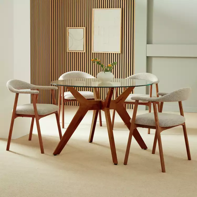 Habitat Zela Glass 4 Seater Dining Table - Walnut