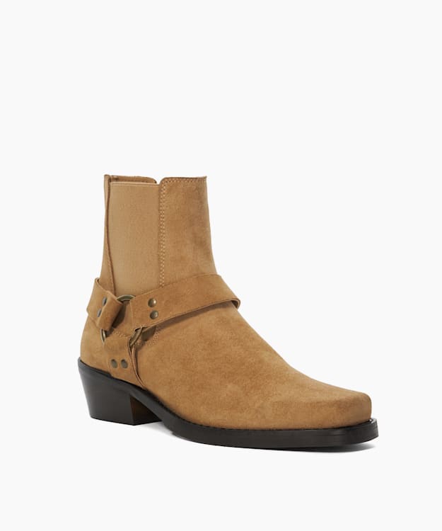 Parked Sand - Harness Suede Biker Boots