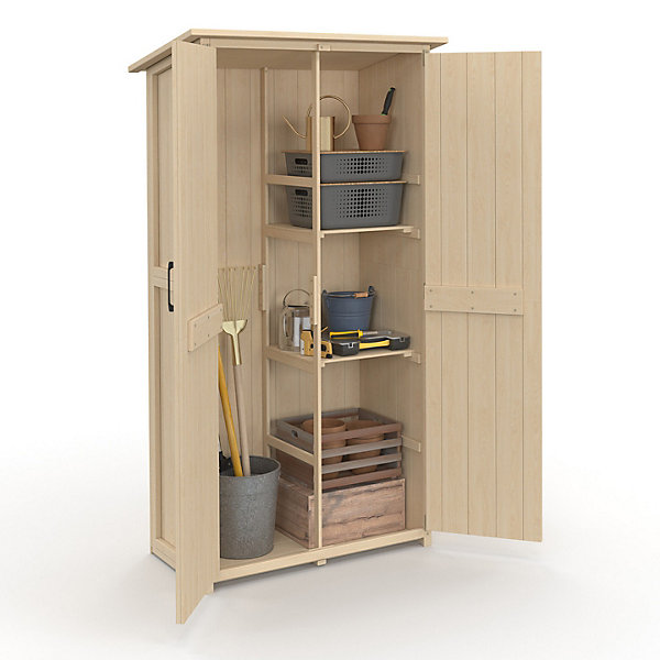 Armoire de jardin en bois 90 x 50 x 160 cm avec toit incliné double porte et étagères