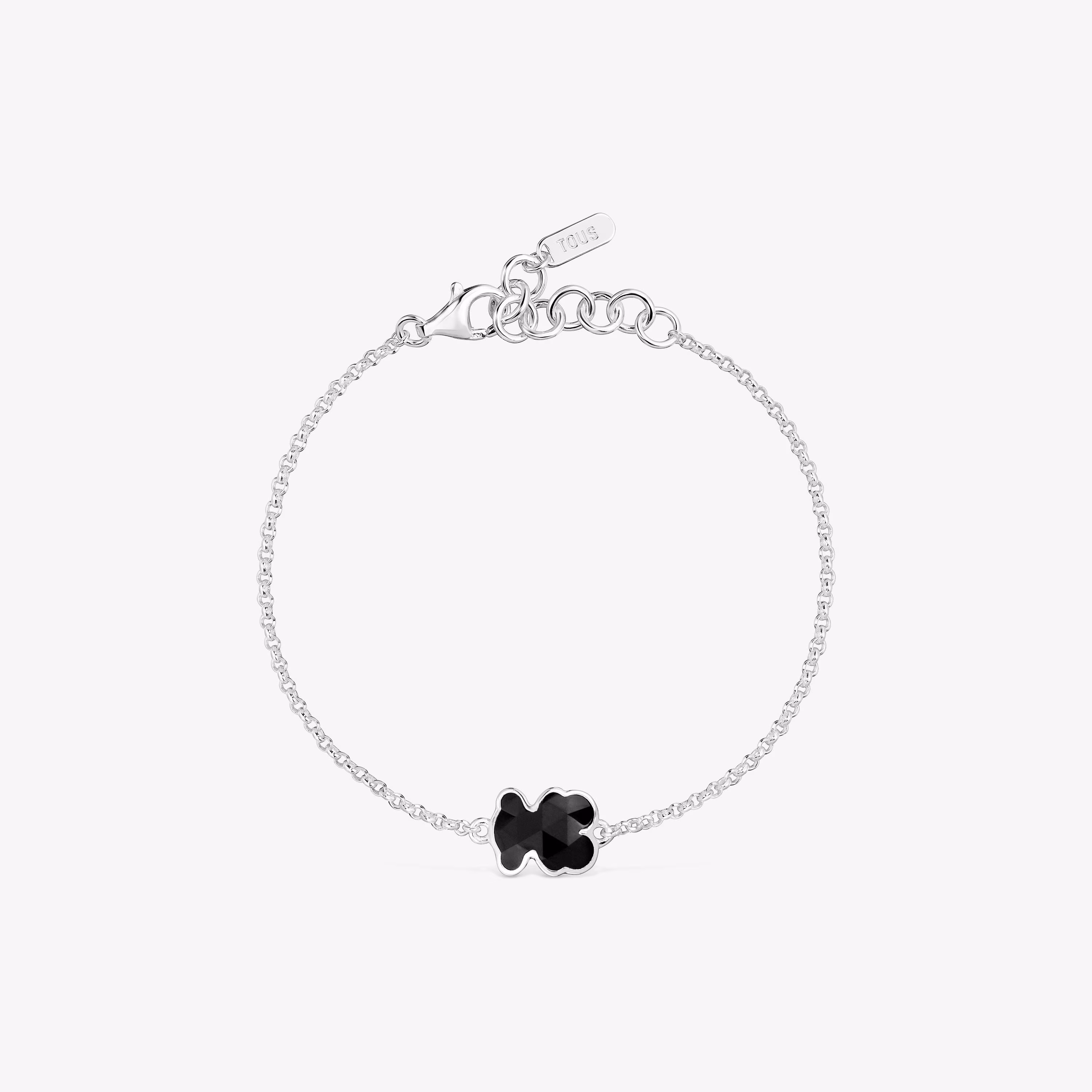Pulsera cadena de plata y motivo oso en ónix Icon Color