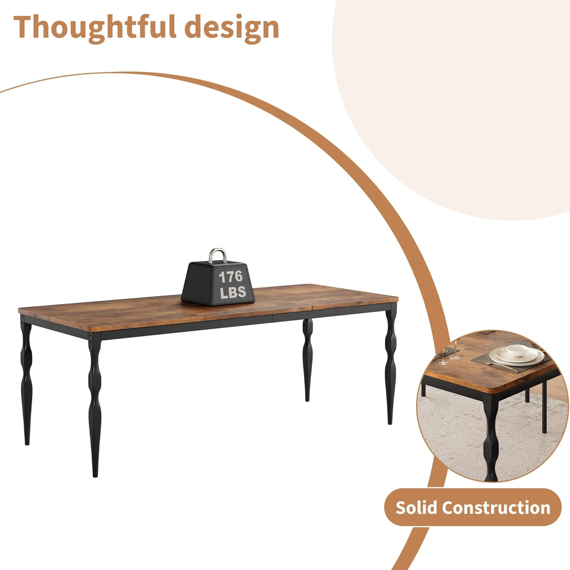 Dining Room Table 6, 78.8'' Mid Century Kitchen Table Furniture with Metal Frame Heavy Duty Legs