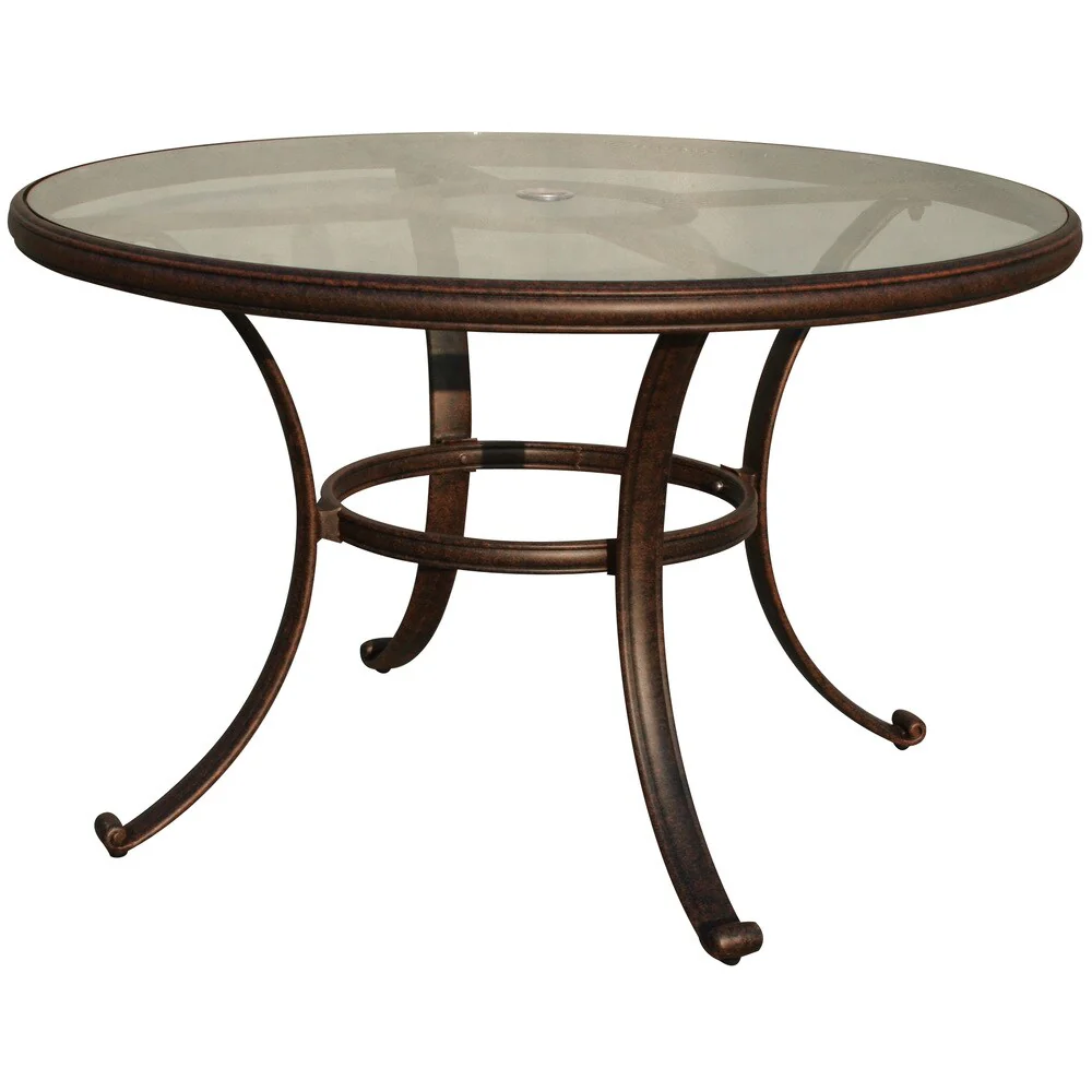 Darlee Ten Star Antique-bronze Cast-aluminum Dinng Set With Sesame Seat Cushions and Glass 48-inch Round Dining Table