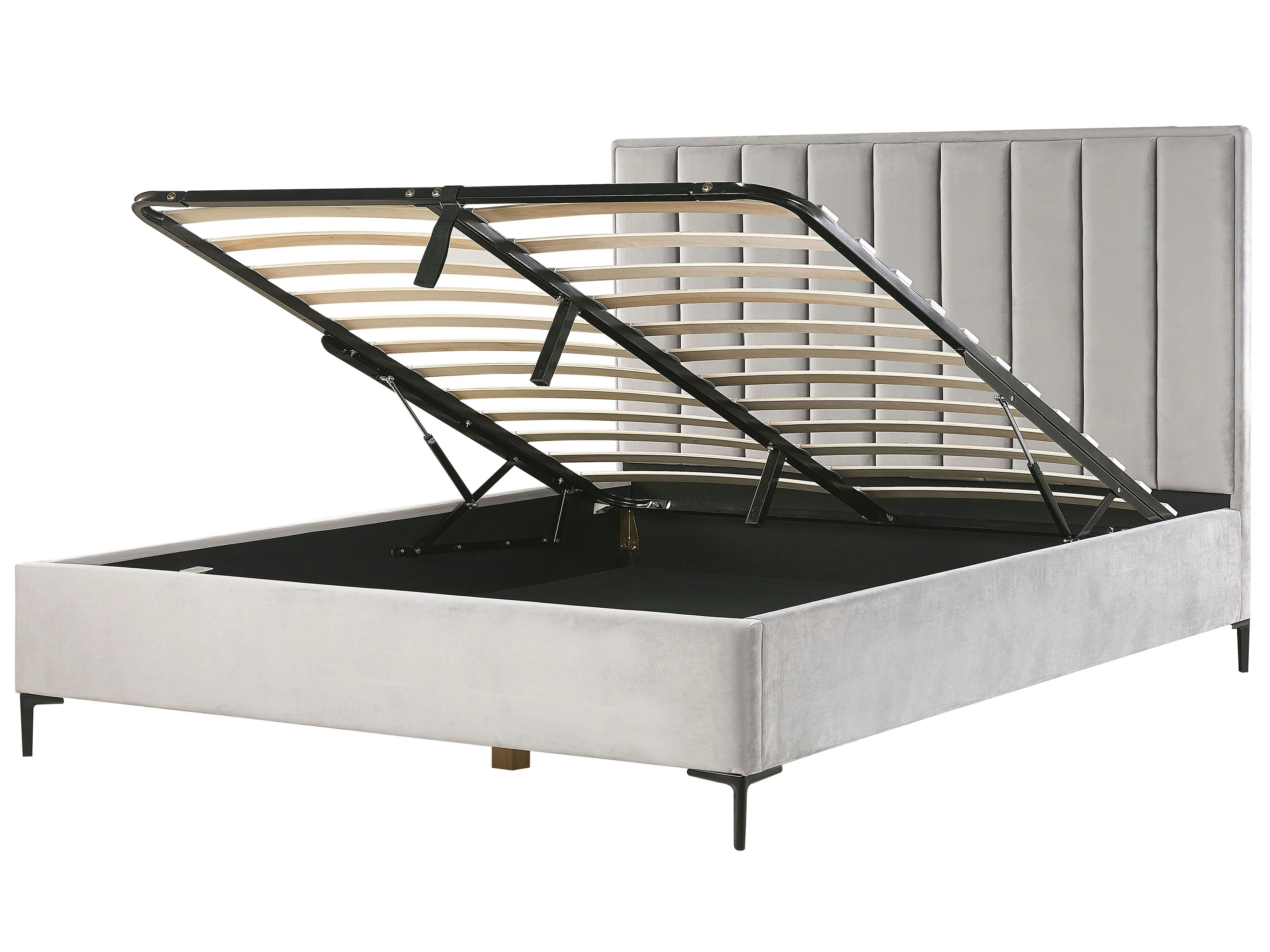 Ottoman Bed Velvet SEZANNE 180 x 200 cm (EU Super King) Light Grey