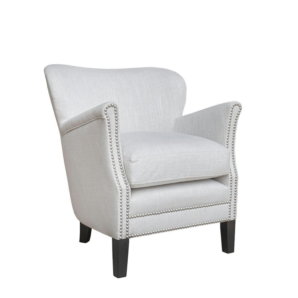 MAX - Fauteuil club en tissu beige aspect lin légèrement satiné