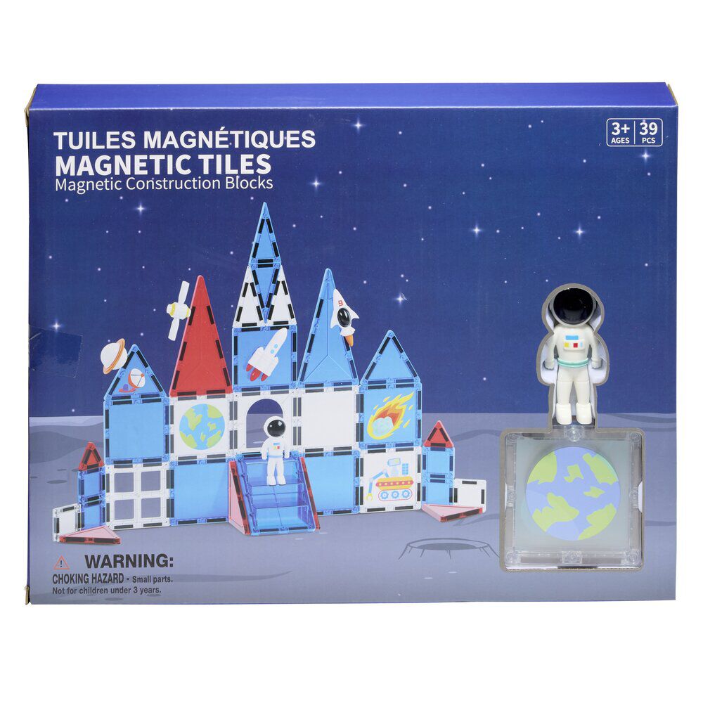 Jeu construction enfant garçon tuiles magnétiques x37 thème espace bleu