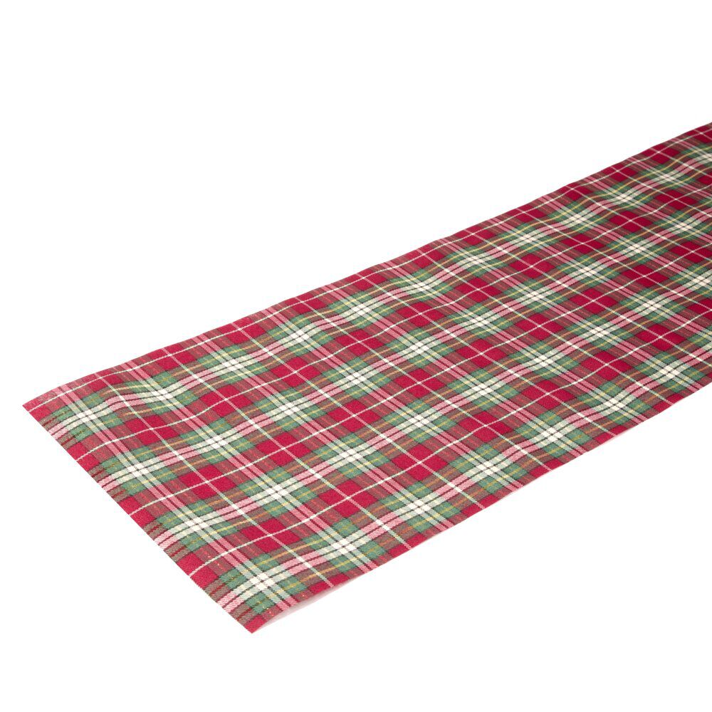 Chemin de table imitation laine imprimé tartan L300X28 cm rouge