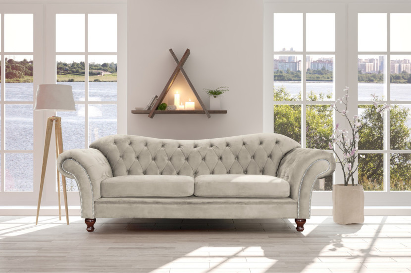 Ropez Chesterfield Sheffield sofa 3 pikowana welur szary