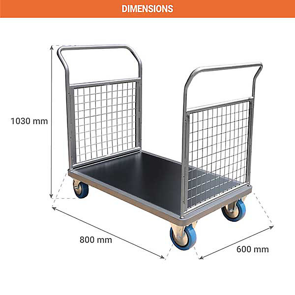 Chariot grillagé 2 côtés - Plateau 800x600mm - Charge max 500kg - CHP2T3