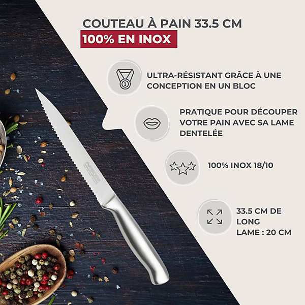 Ensemble de 2 Couteaux à pain en inox 33,5 cm en tout Nirosta