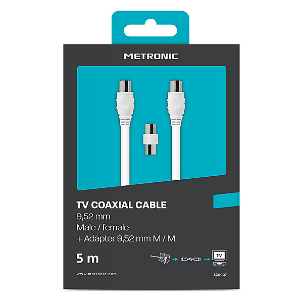 Câble TV coaxial 9,52 mm mâle/fem. adaptateur mâle/mâle 5 m - Metronic 338007