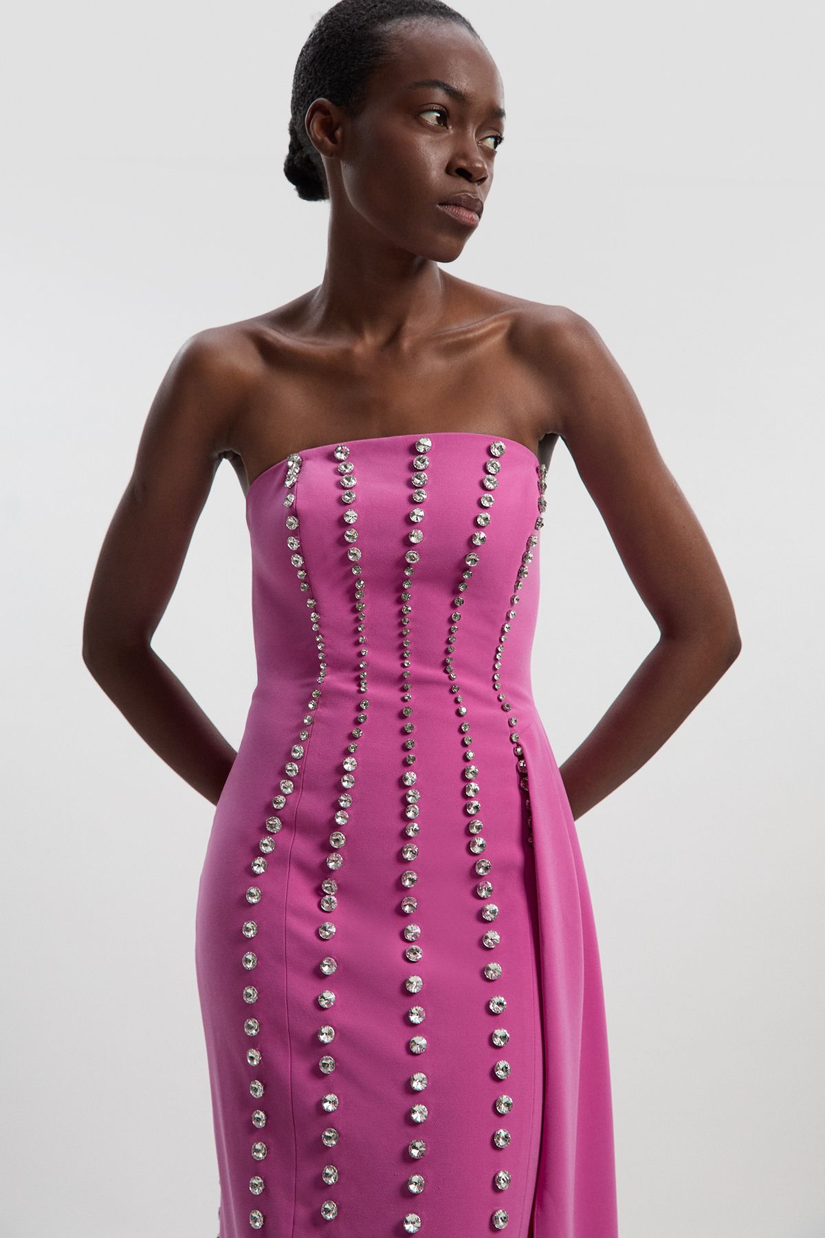 KarenMillen Crystal Embellished Woven Drape Detail Maxi Dress
