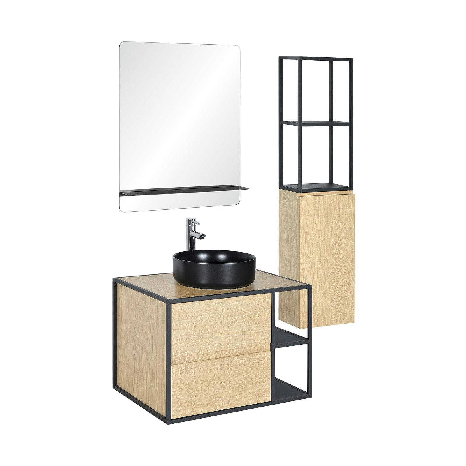 EDISSON - Meuble de salle de bain 70 cm  avec colonne, miroir et vasque
