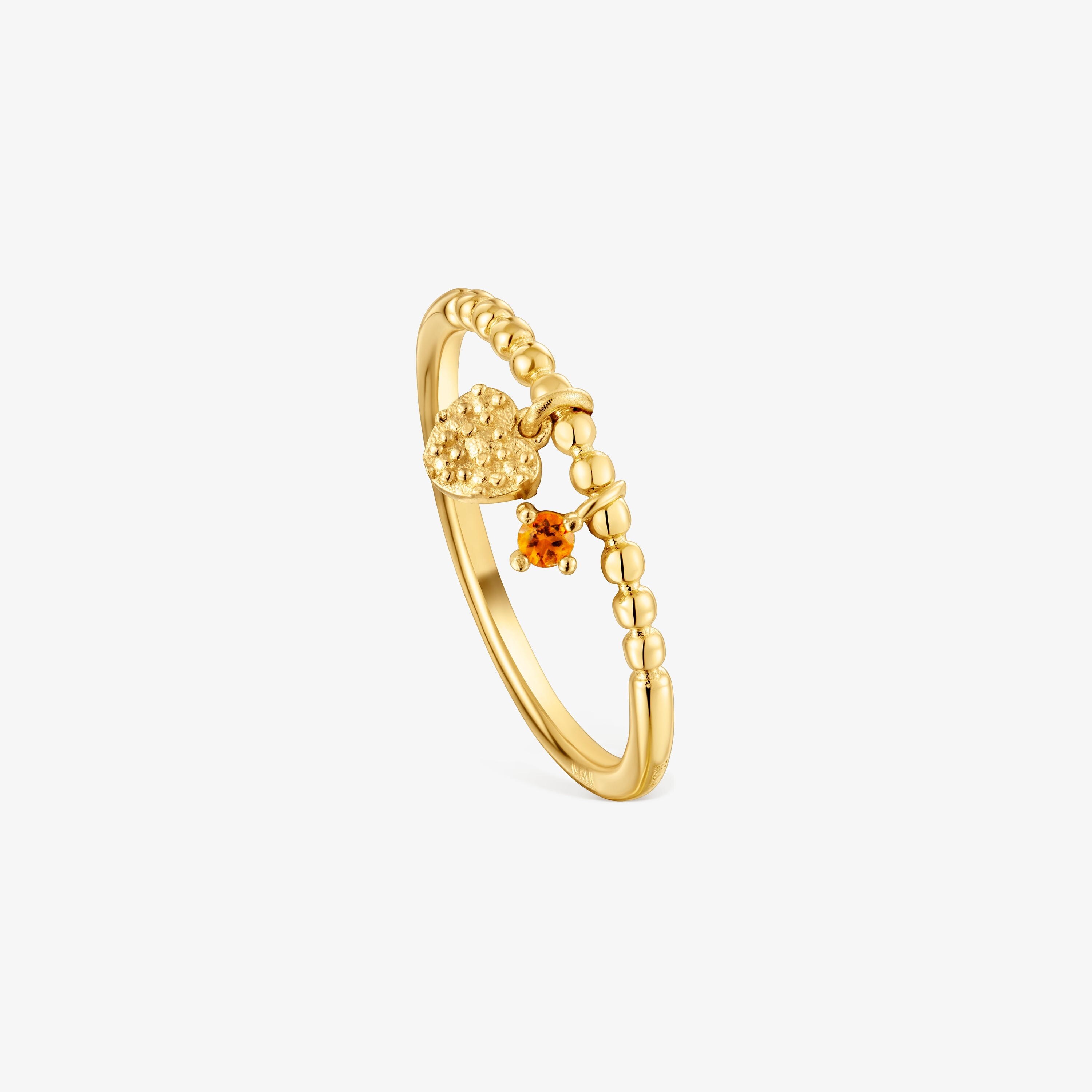 Anillo pequeño con baño de oro de 18 kt sobre plata y granate naranja TOUS Grain