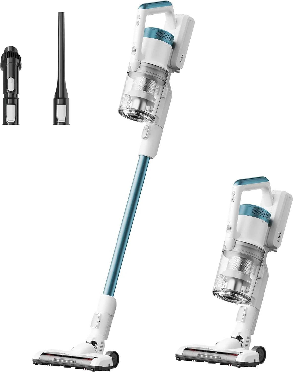 Cordless Cleaner for Hard Floors, Lightweight Vacuum LED Headlights, Convenient Stick and Handheld Vac, White