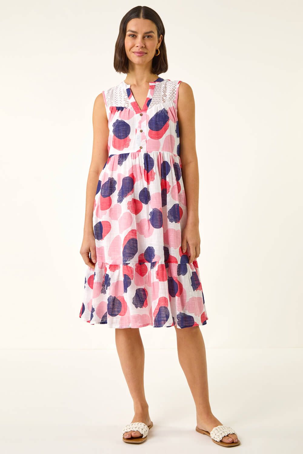 Roman Spot Trim Smock Dress