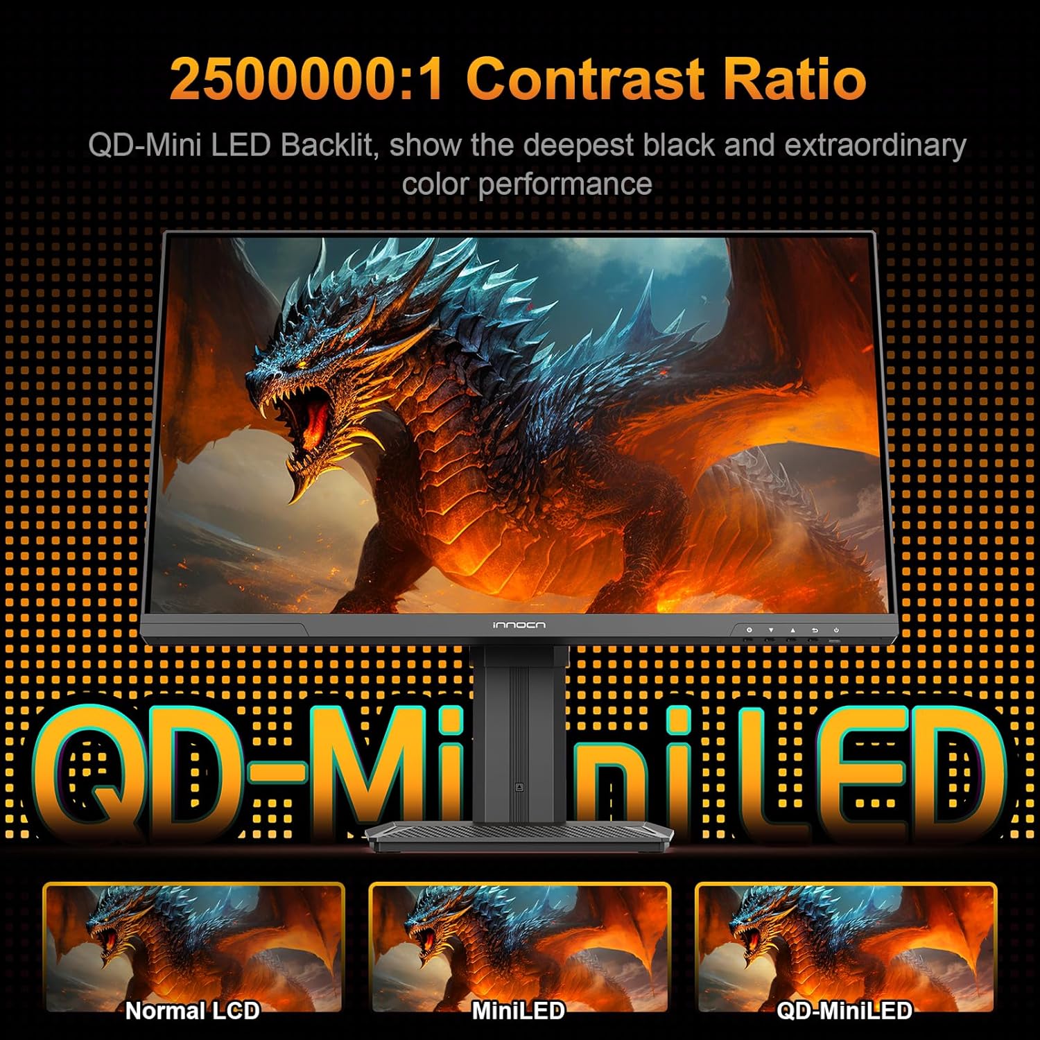 INNOCN 24.5 2K QHD 2560 x 1440P 240Hz Monitor  Gaming Console Ready  Mini-LED Precisely Local Dimming  Monitor for Mac  HDMI 2.1  DP 1.4  Height Pivot Adjustable Stand  Black - 25M2S