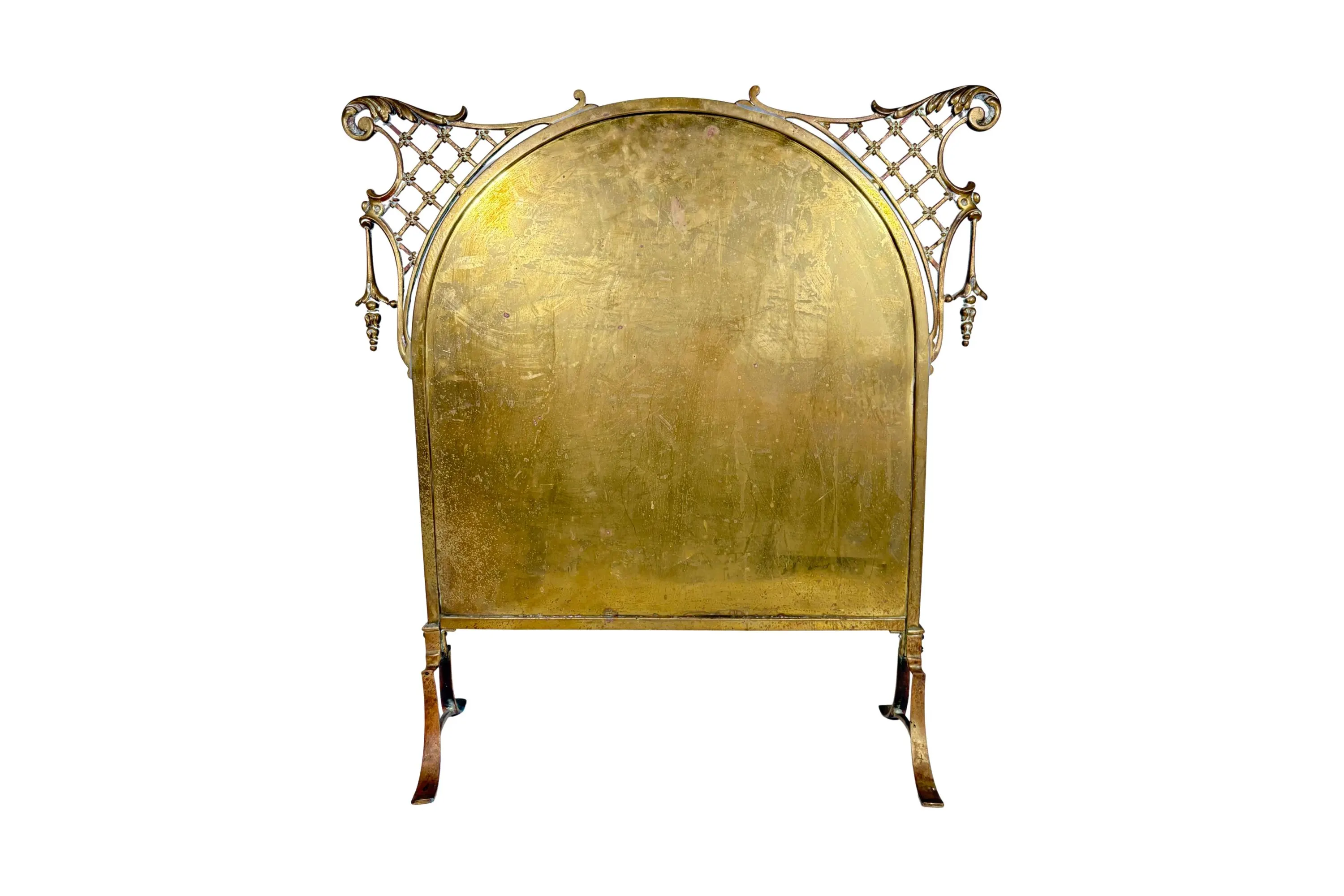 Quality Antique Art Nouveau Fireplace Screen with Decorative Openwork Motifs || Old Victorian Arts & Crafts Fire Guard in Solid Brass