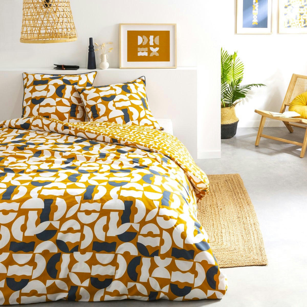 FIDJI - Parure de lit 2 personnes coton  imprimé curry 260x240cm