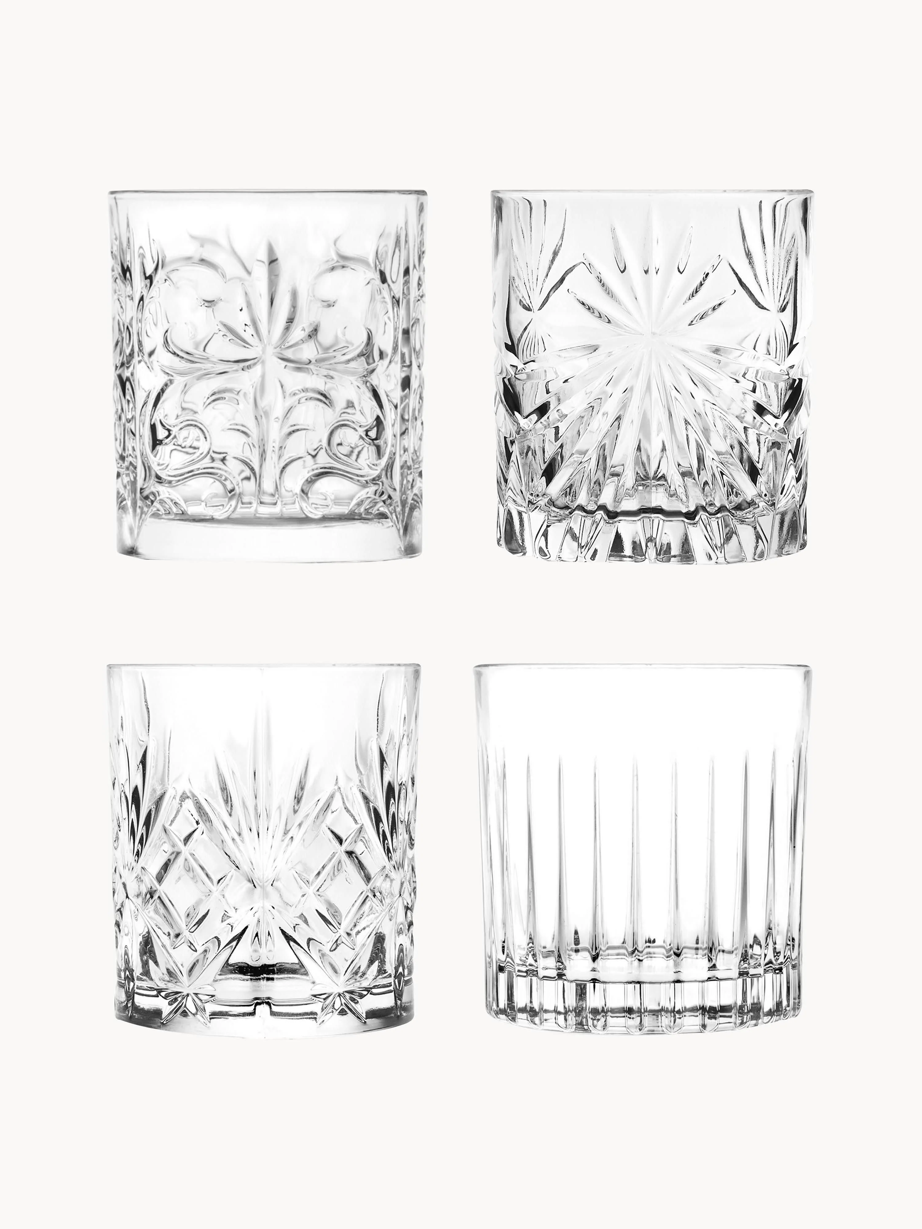 Kristall-Whiskygläser Bichiera mit Reliefmuster, 4er-Set