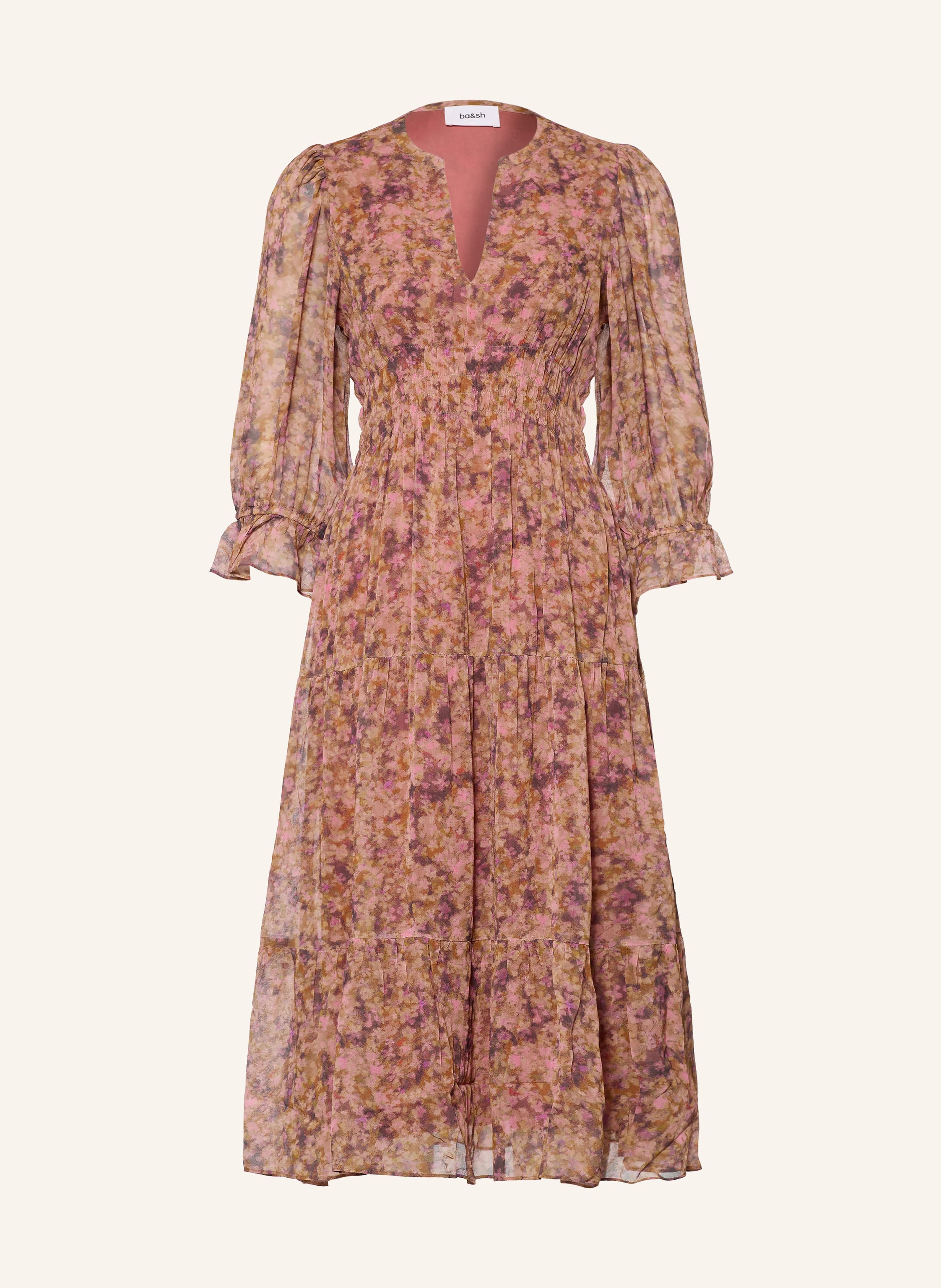 ba&sh Kleid AEMA mit 3/4-Arm und Rüschen