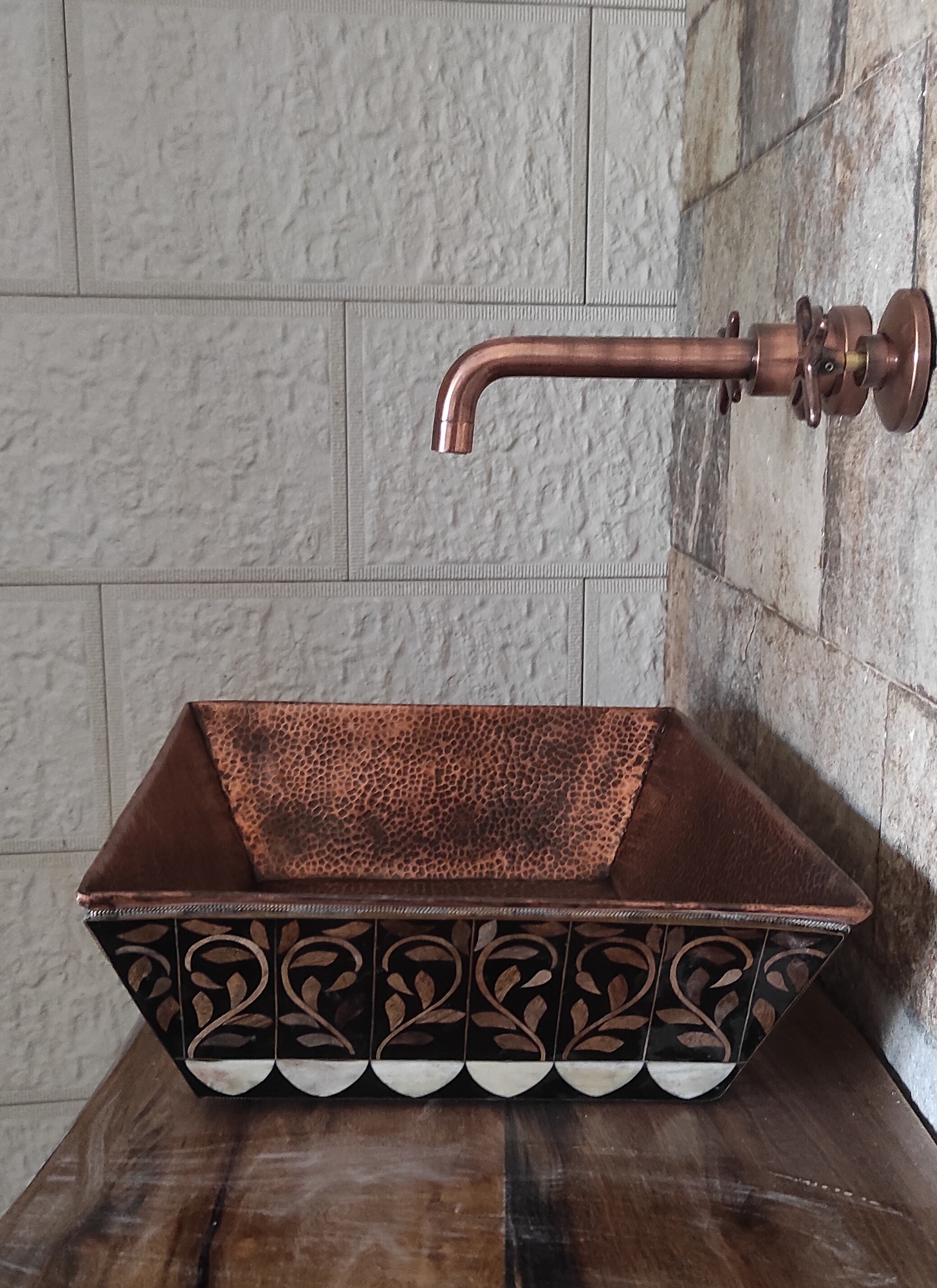 Antique Style Copper Sink Faucet, Copper Wall Mount faucet Bathroom Washbasin