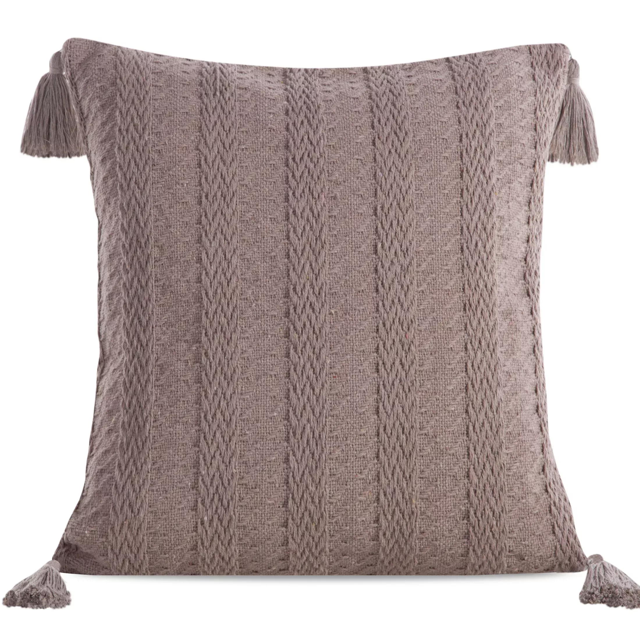 Poszewka na poduszkę 45x45 cm bawełniana kolor brązowy z ozdobnymi chwostami na rogach BOHO